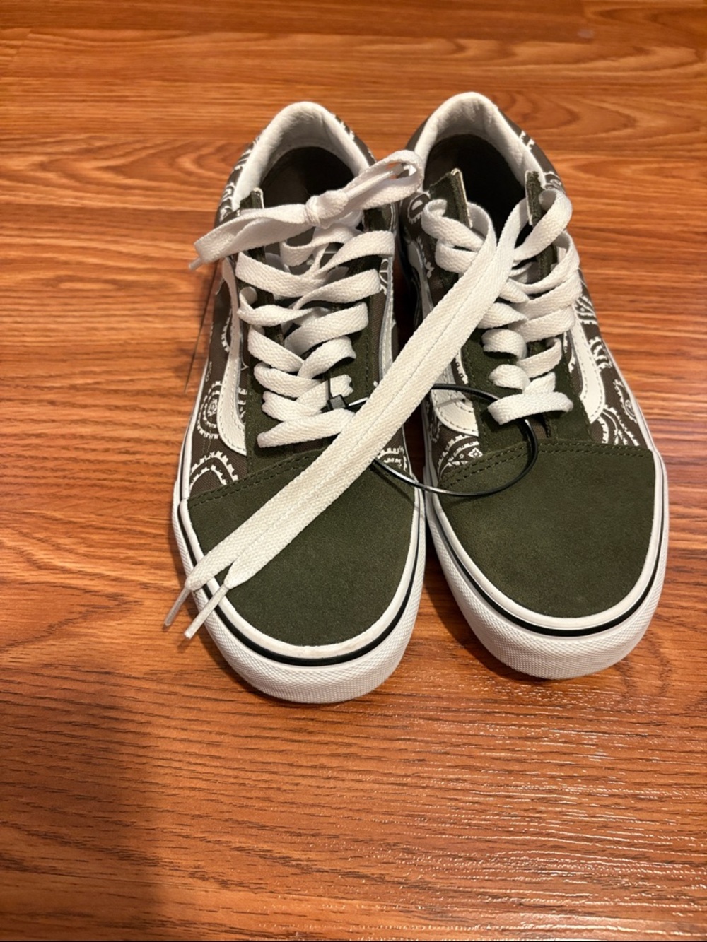 Vans Olive Green and White Paisley Old Skool Sneakers
